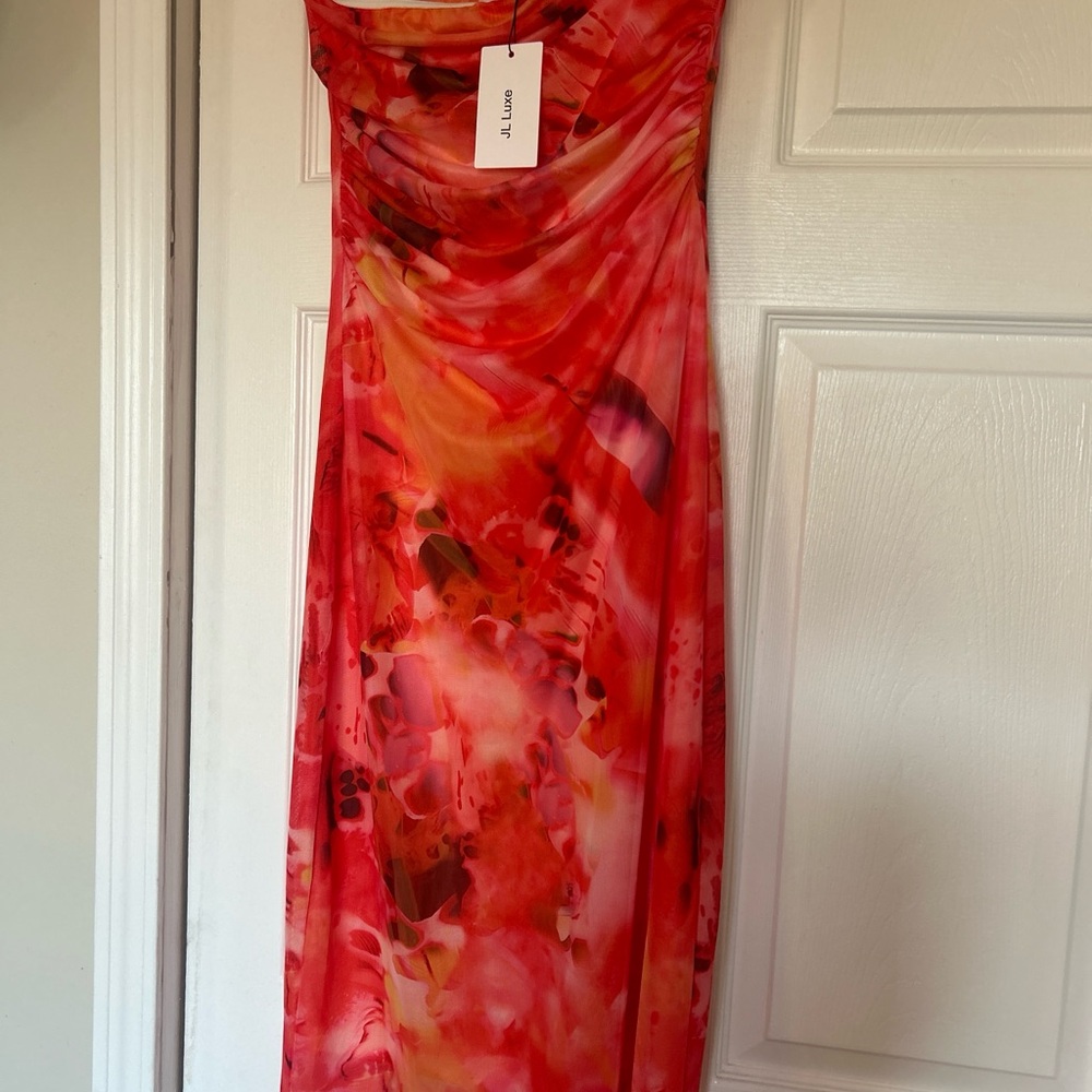 JL  Luxe Strapless Red / Orange Women's Dress.